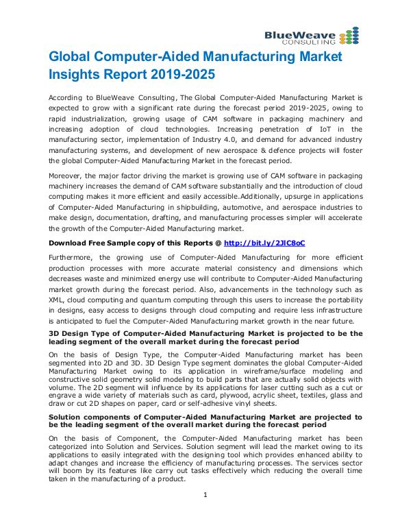 Global Computer-Aided Manufacturing Market Insights Report 2019-2025 Computer-Aided Manufacturing Market