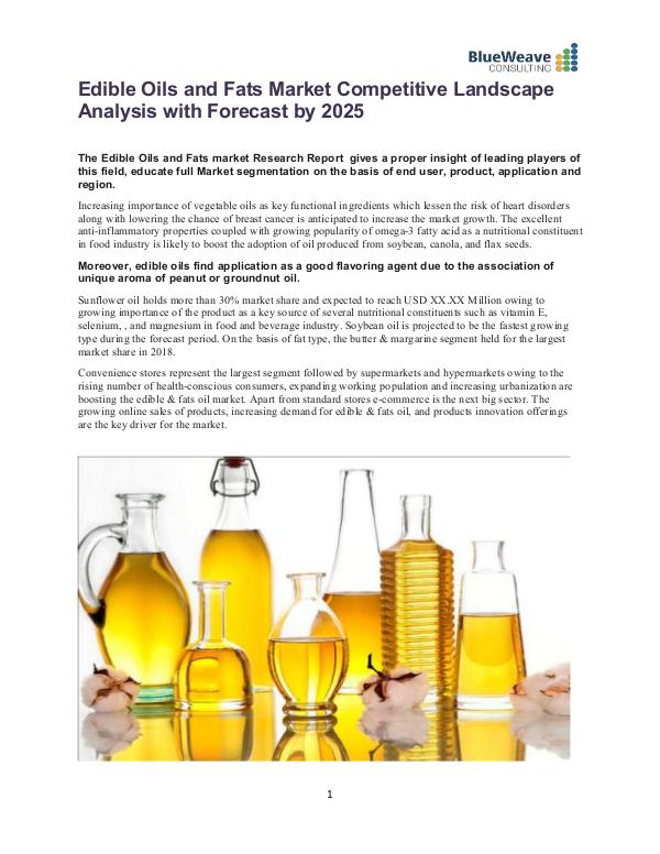 Edible Oils and Fats Market Competitive Landscape Analysis 2019 Edible and Fats Oil Market