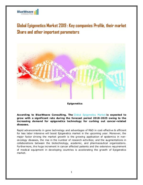 Global Epigenetics Market Report 2019-2025 Epigenetics Market