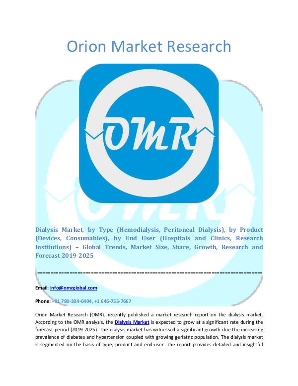 Orion Market Research Report Dialysis Market
