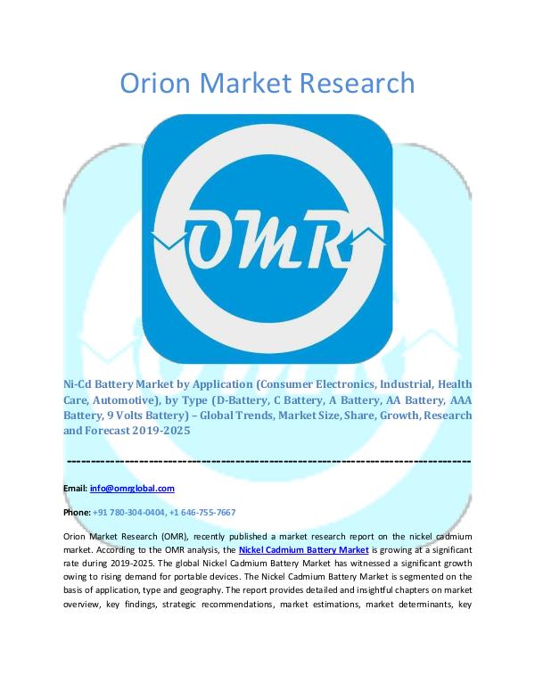 Orion Market Research Report Nickel Cadmium Battery Market