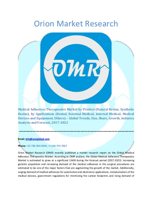 Orion Market Research Report Medical Adhesives Therapeutics Market