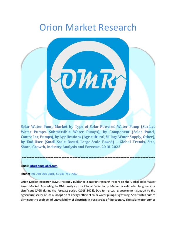 Orion Market Research Report Solar Water Pump Market