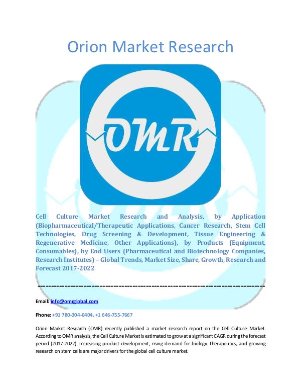 Orion Market Research Report Cell Culture Market
