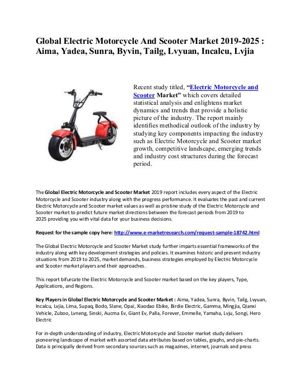e-Market Research News Global Electric Motorcycle And Scooter Market 2019