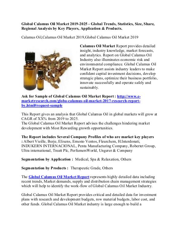 e-Market Research News Global Calamus Oil Market 2019-2025