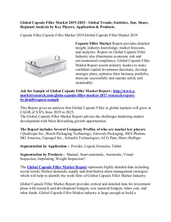 e-Market Research News Global Capsule Filler Market 2019-2025