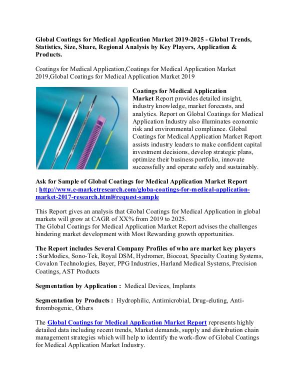e-Market Research News Global Coatings for Medical Application Market 201