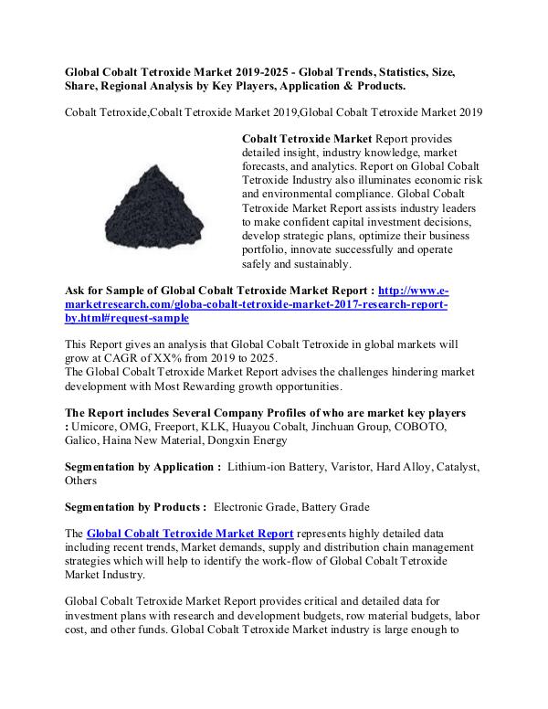 e-Market Research News Global Cobalt Tetroxide Market 2019-2025