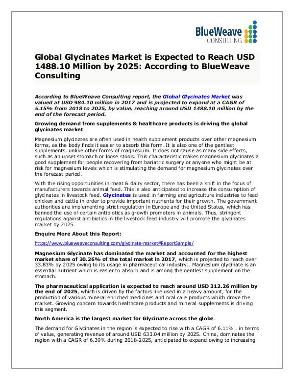 Glycinates Market Growth, Types, Application ,Trends &Forecast 2025 Global Glycinates Market