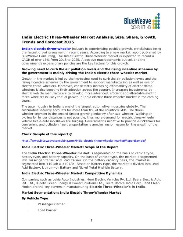 India Electric Three-Wheeler Market Analysis, Size, Share,Growth 2025 Indian electric three Wheeler