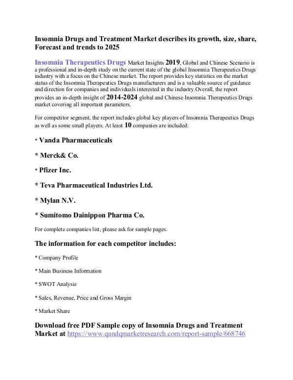 Insomnia Diagnostics and Treatment Insomnia Drugs and Treatment Market