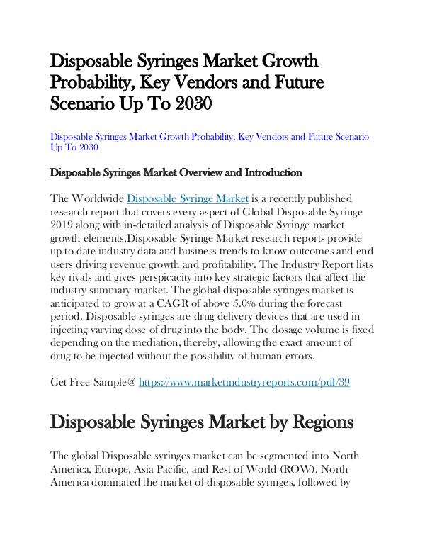My first Publication Disposable Syringes Market
