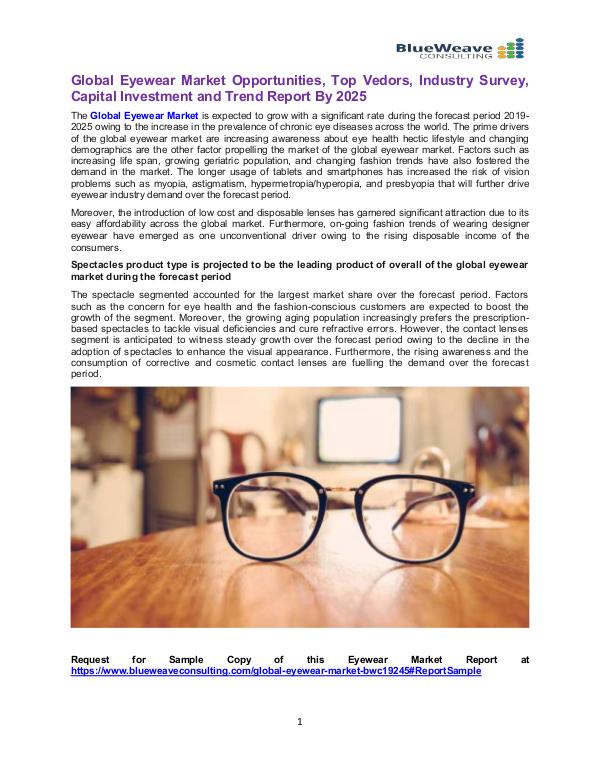 Global Eyewear Market Opportunities, Top Vedors, Industry Survey 2019 Eyewear Market