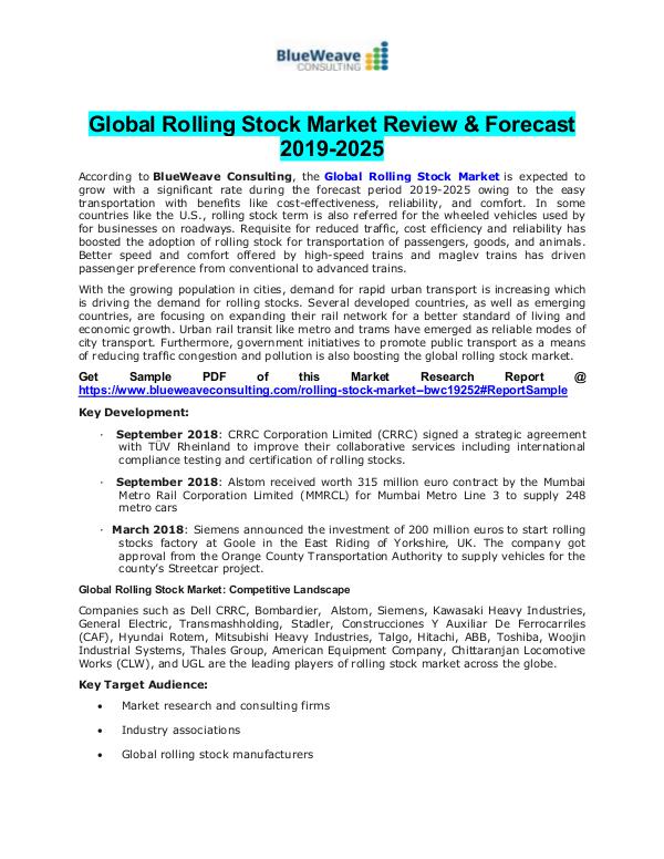 Global Rolling Stock Market Review & Forecast 2019-2025 Rolling Stock Market