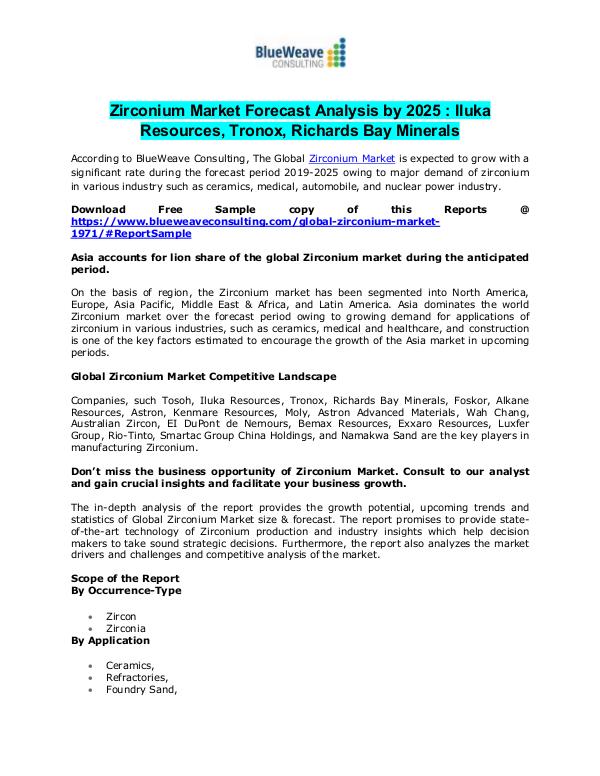 Zirconium Market Forecast Analysis by 2025 Zirconium Market