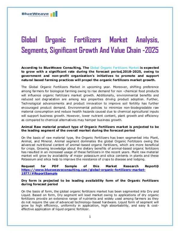 Organic Fertilizers Market 2019 Global Size, Opportunities, Business Organic Fertilizers Market