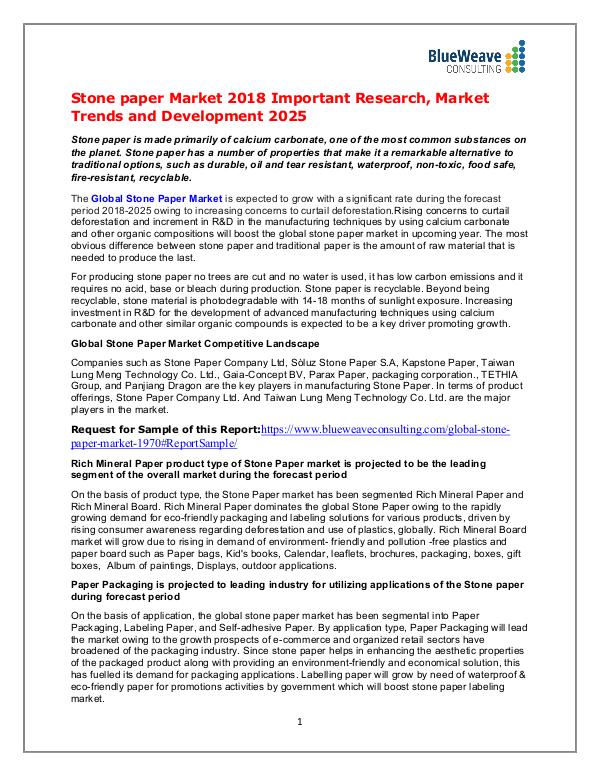Stone paper  Market 2018 Important Research, and Development 2025 Stone paper Market PDF