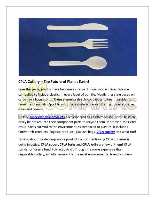 CPLA Cutlery – The Future of Planet Earth! CPLA-Cutlery