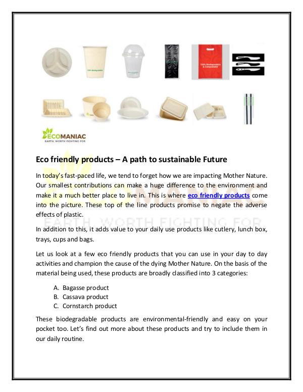 Eco friendly products – A path to sustainable Future All products - Eco friendly products