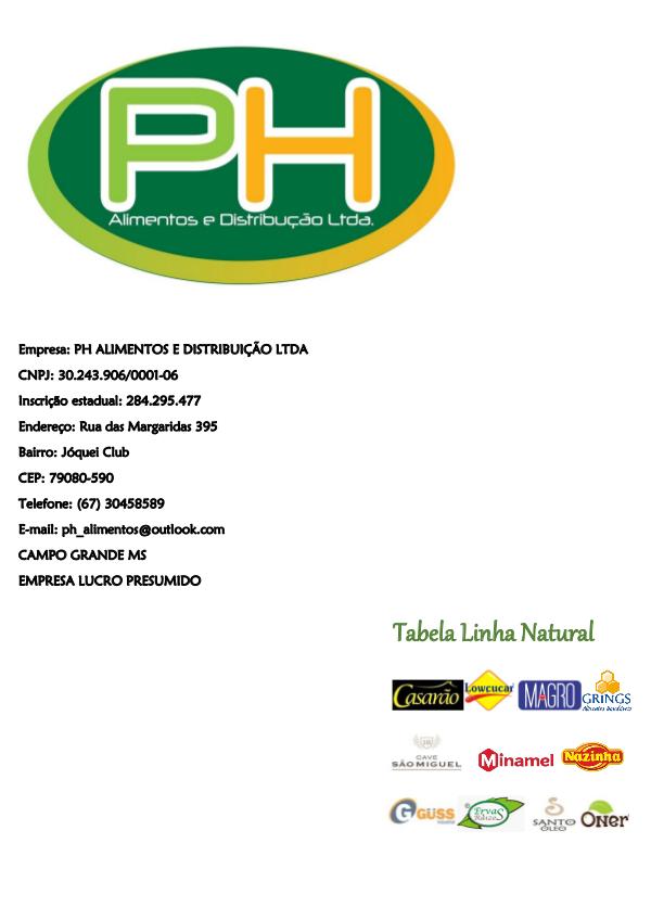 PH Alimentos e Distribuição Ltda TABELA LINHA NATURAL