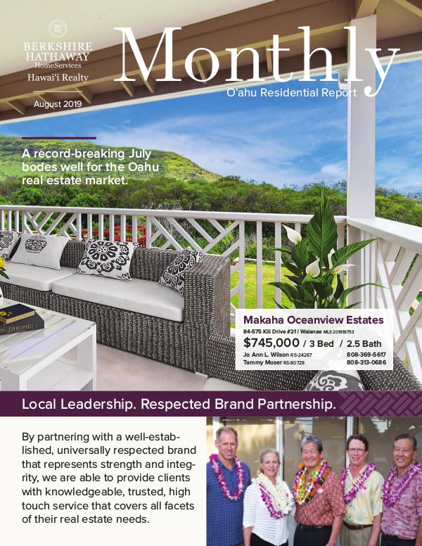 Monthly Oʻahu Residential Report August 2019
