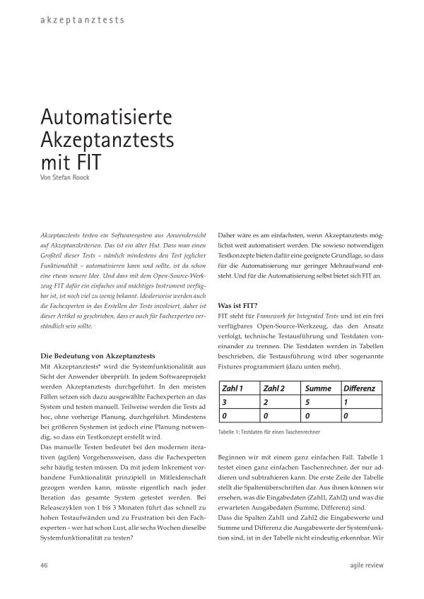Feedback ist entscheidend! (2010/1) Automatisierte Akzeptanztests mit FIT
