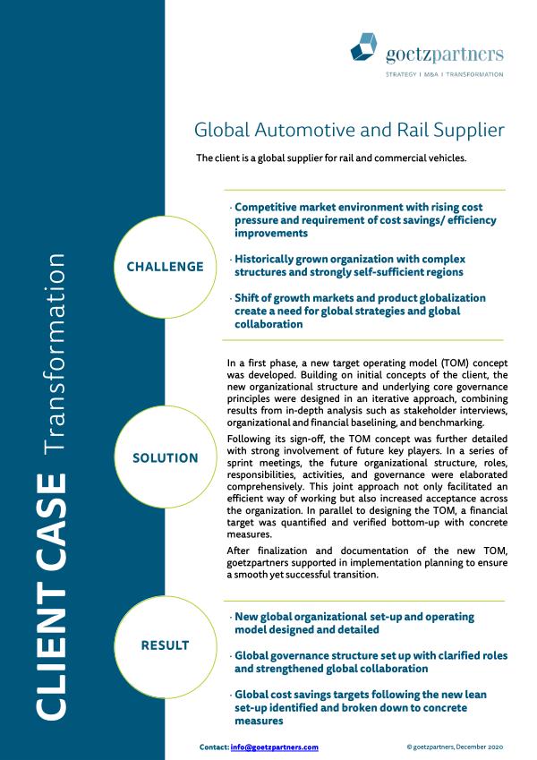Client case: Global automotive and rail supplier