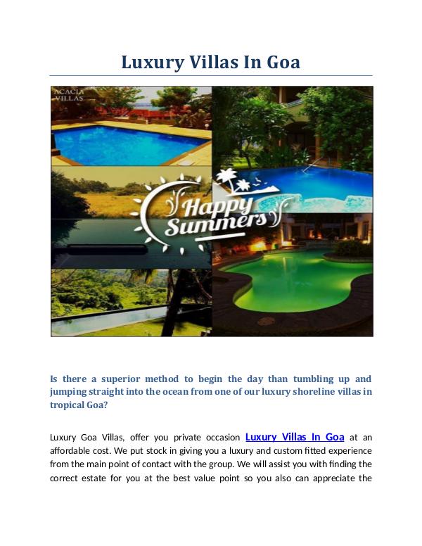 Luxury Villas, Pool Villas On Rent Goa, North Goa | Luxury Villas In Luxury Villas In Goa