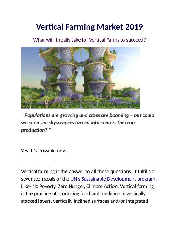 Insights: Vertical Farming Market 2019: What's Next?