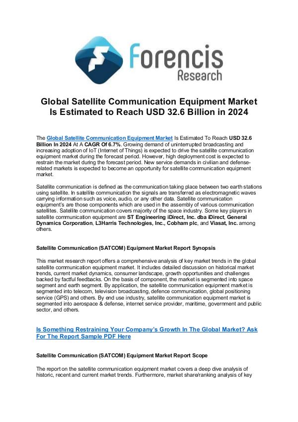 Forencis Research Satellite Communication Equipment Market 2024