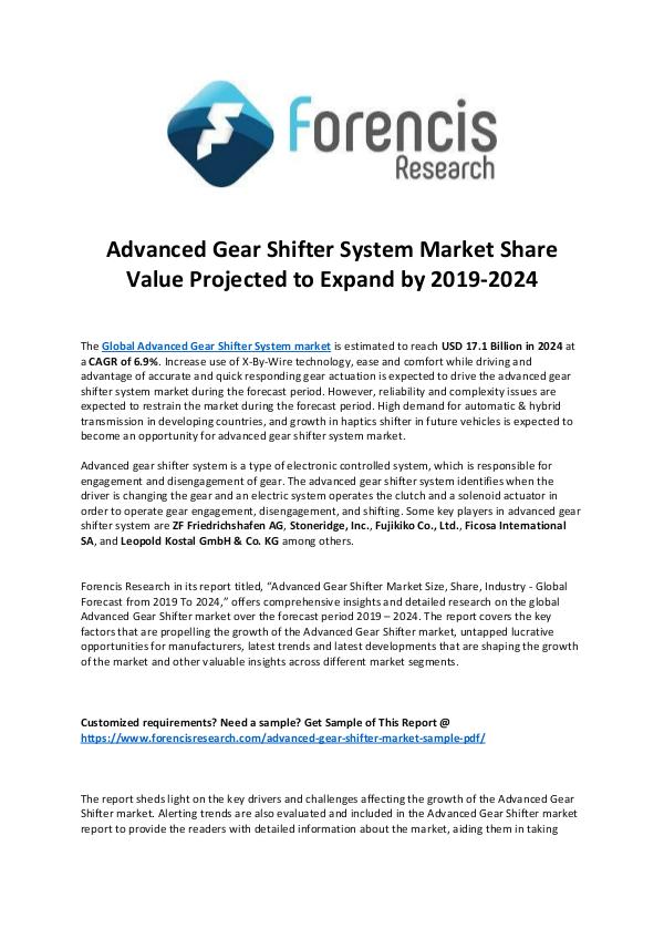 Forencis Research Advanced Gear Shifter System Market Share by 2024