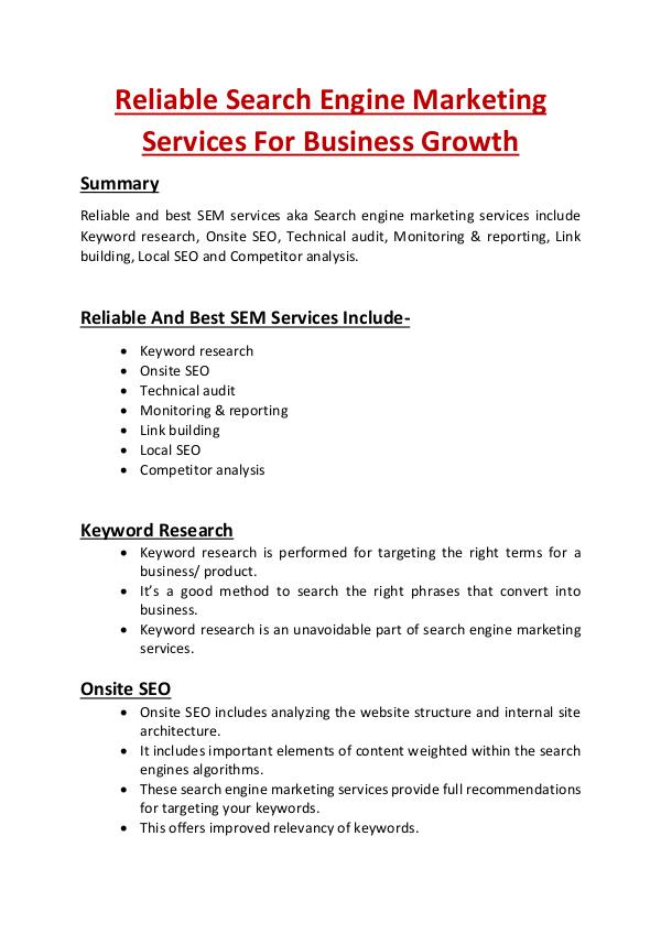 Reliable Search Engine Marketing Services For Business Growth Reliable Search Engine Marketing Services For Busi