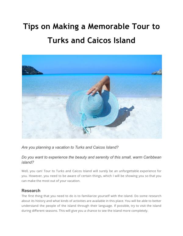 Tips on Making a Memorable Tour to Turks and Caico